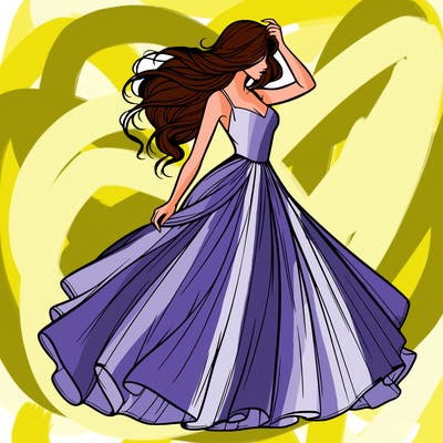 realistic woman with dress flowing in the wind