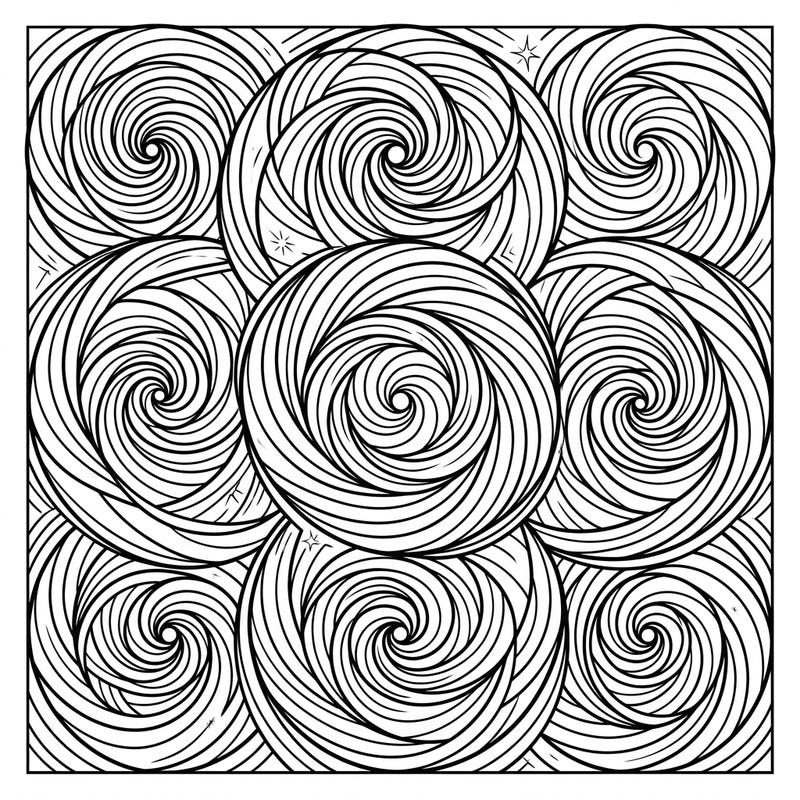Dive into a world of mesmerizing patterns with this hypnotic spirals coloring page, thoughtfully designed for seniors. Its large print and clear lines offer a relaxing and engaging activity, perfect for mindful coloring.