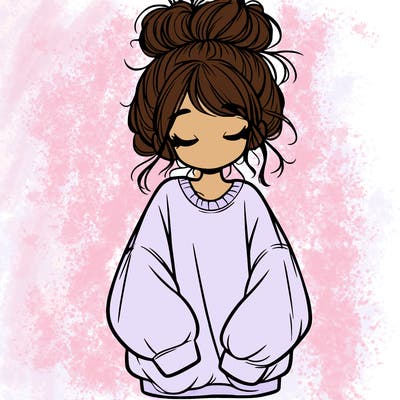 girl with baggy sweatshirt and messy bun