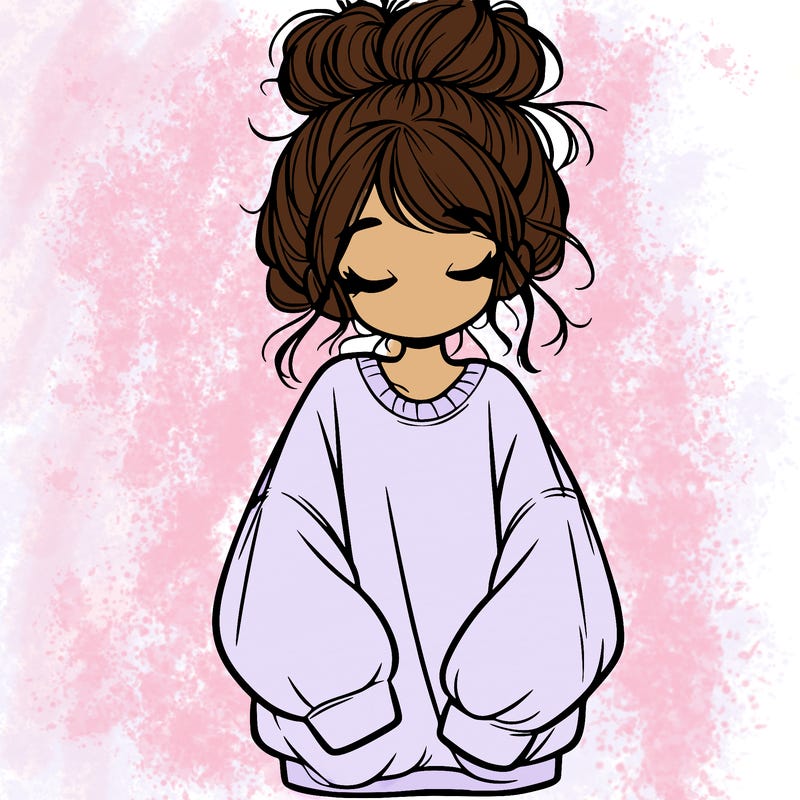 girl with baggy sweatshirt and messy bun