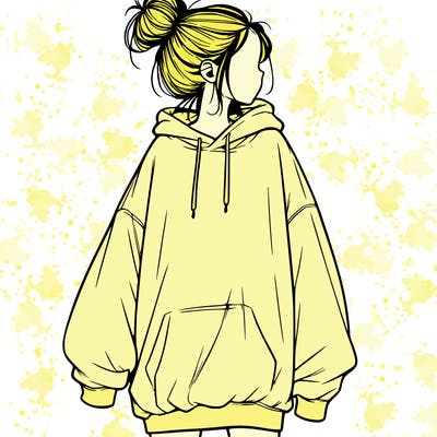 realistic girl with a oversized sweatshirt on and a bun