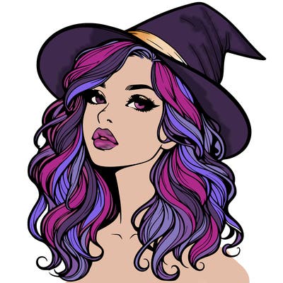 realistic witch girl with wavy hair and lips