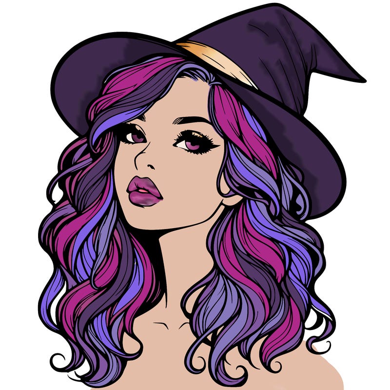 realistic witch girl with wavy hair and lips