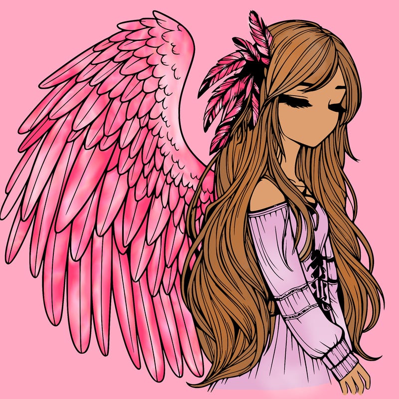 realistic girl with bird wings and some feathers in her hair