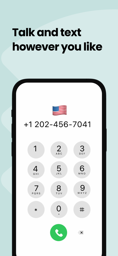 Instabridge: eSIM + Internet - Instabridge App-Bildschirm mit einem Wählfeld und einer US-Telefonnummer