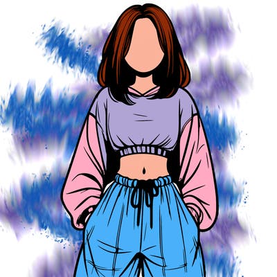 realistic girl faceless with baggy pants and a crop top