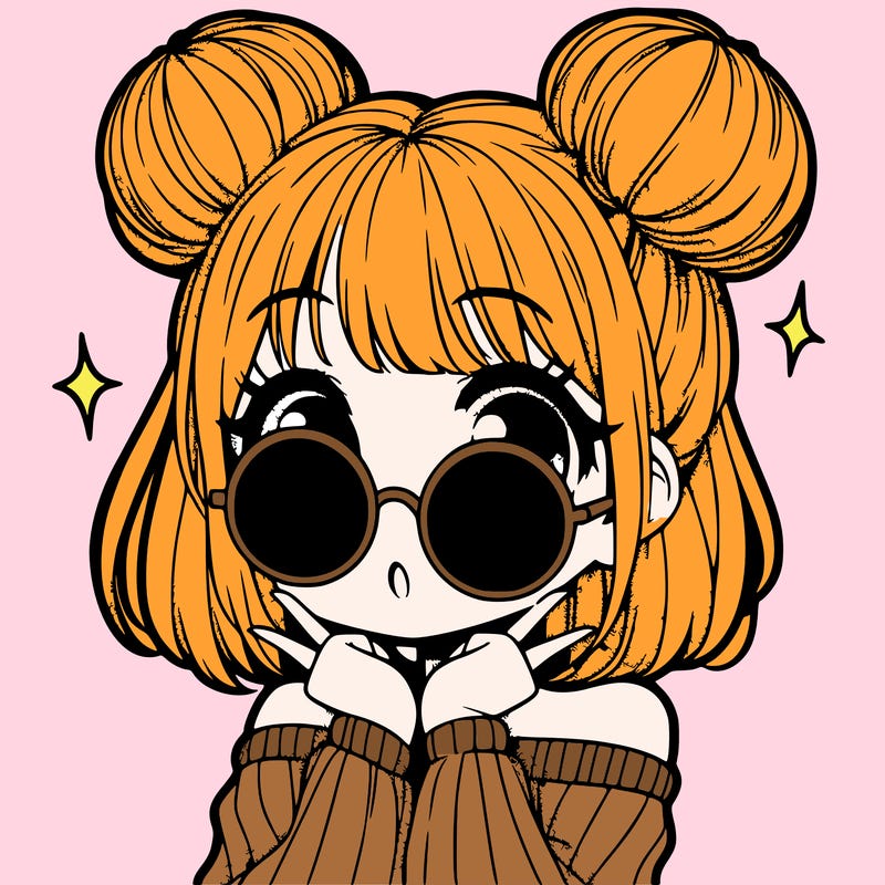 manga girl with hairbuns and sun shape sunglasses