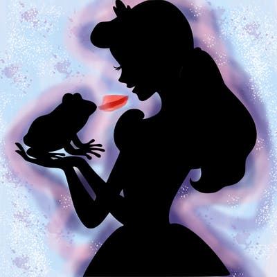 a shadow of a princess holding a frog realistic