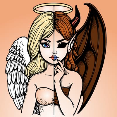 realistic angel half demon