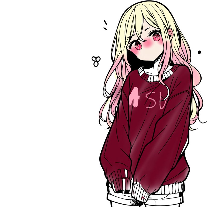 manga teen girl  in a sweater and baggy pants