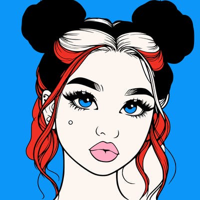 realistic girl with two buns on her hair and lips