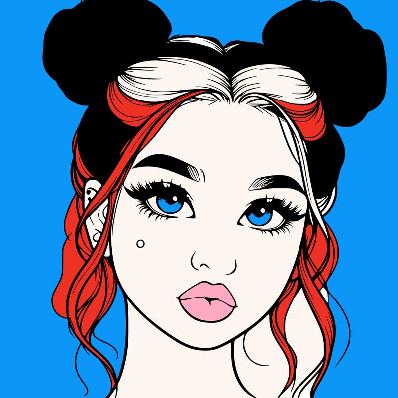 realistic girl with two buns on her hair and lips