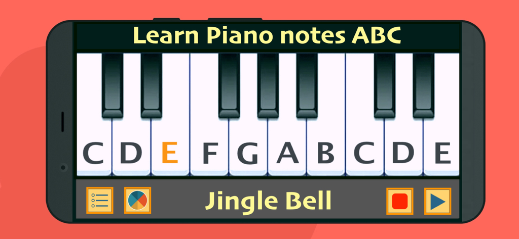 Learn Piano Fast With Numbers - Digital piano keyboard with letter notes for learning Jingle Bells on a mobile app