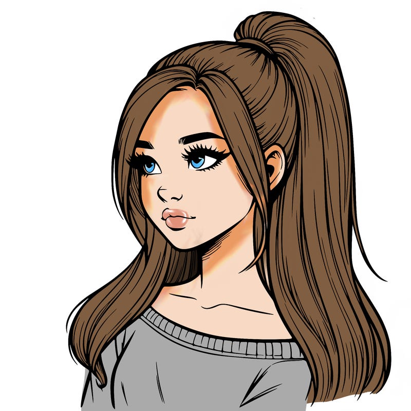 realistic girl with a high ponytail