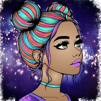 realistic girl with buns on the top of her head