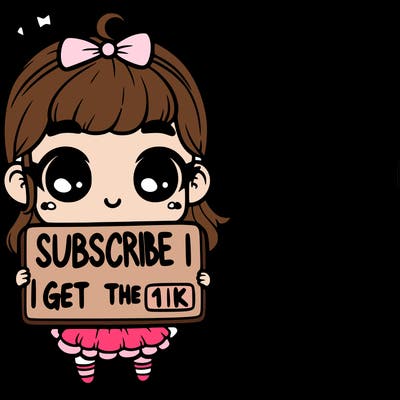 a cute little girl marked on a sign she is holding subscribe i will get the 1k