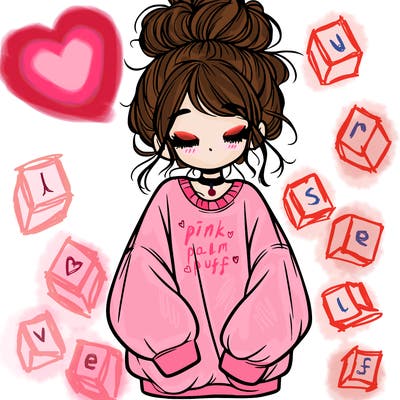 girl with baggy sweatshirt and messy bun