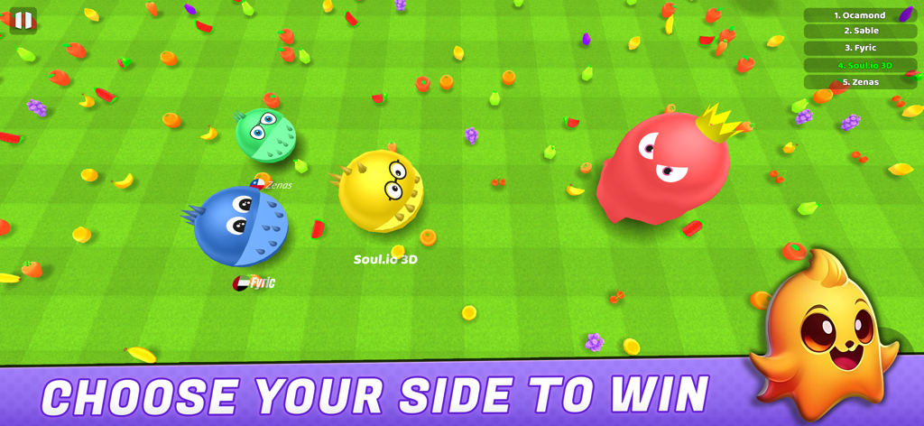 Soul.io 3D - .io Games For Fun - Monstruos y fantasmas 3D de colores compitiendo en una arena de batalla Soul.io 3D con potenciadores de frutas y una tabla de clasificación