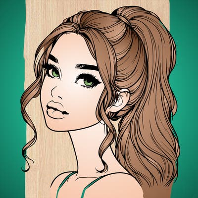 realistic girl with a ponytail on her hair and lips