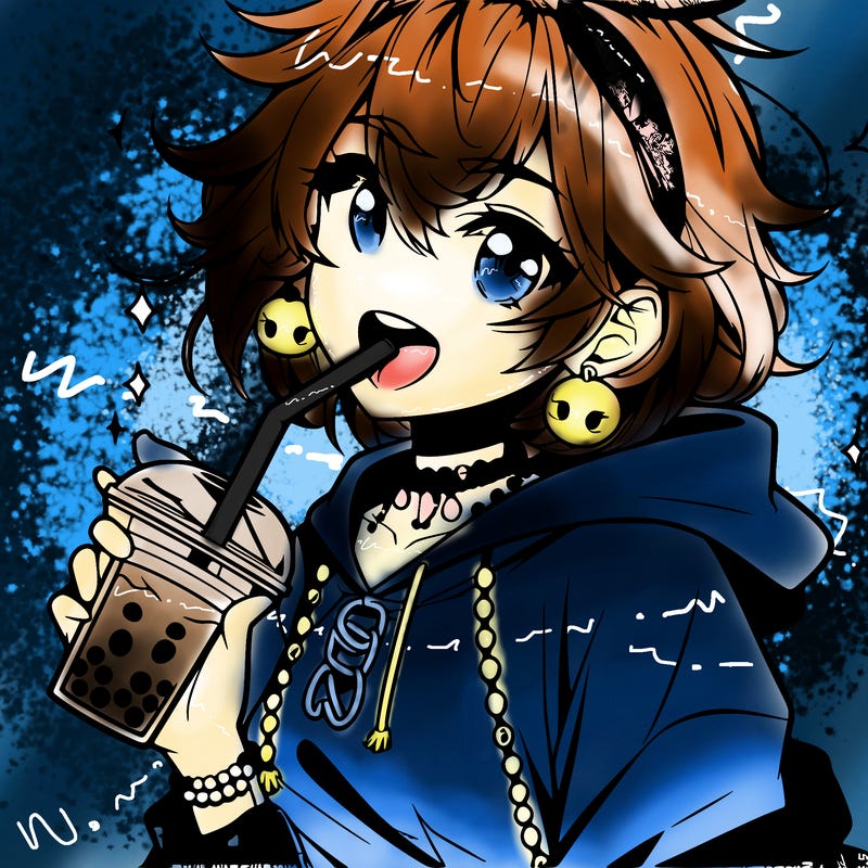 hot baddie anime girl drinking boba and biting the straw