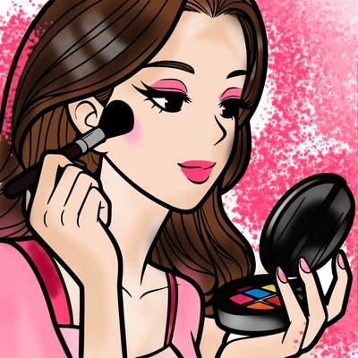 little girl putting on makeup