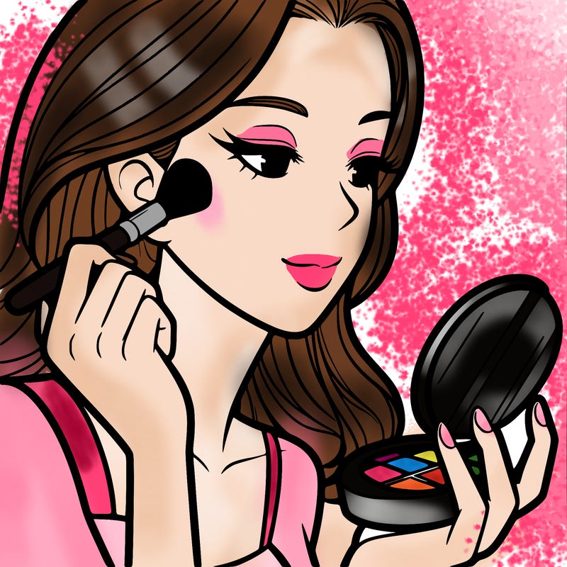 little girl putting on makeup