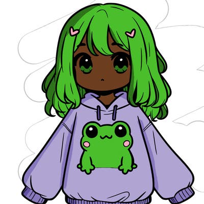 girl wearing frogging sweatshirt