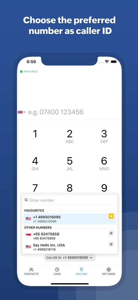 ZDialer by Zoho Voice - ZDialer app dial pad interface with business caller ID selection.