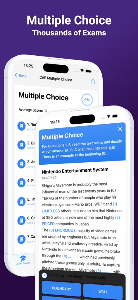 English C1 CAE - Eine mobile App-Oberfläche zur Vorbereitung auf die Prüfung English C1 CAE mit Multiple-Choice-Fragen