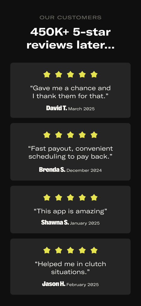 Tilt: Cash Advance & Credit - Una colección de reseñas de clientes de 5 estrellas y testimonios para la aplicación de adelanto de efectivo y crédito Tilt.