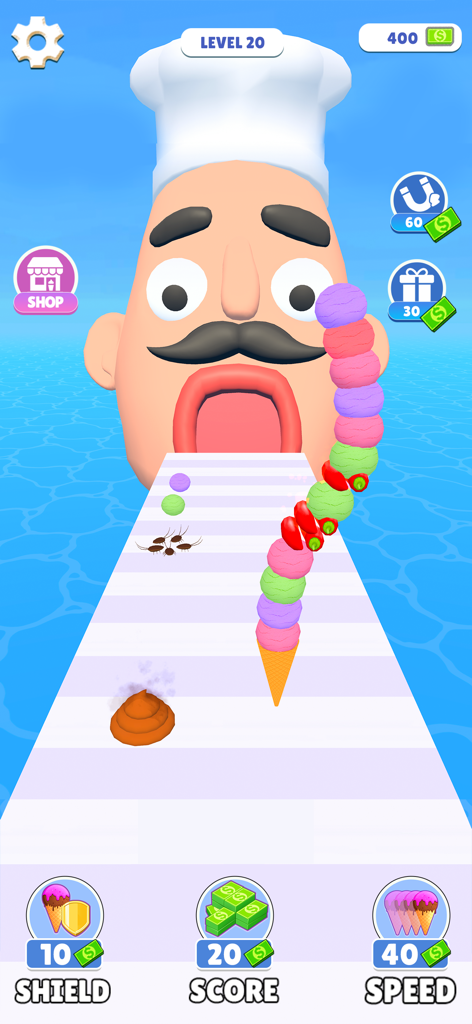 Stacky IceCream Runner - A tall stack of colorful ice cream scoops in Stacky IceCream Runner game level
