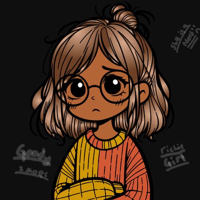 sad girl with untied hair and with glasses and a sweater