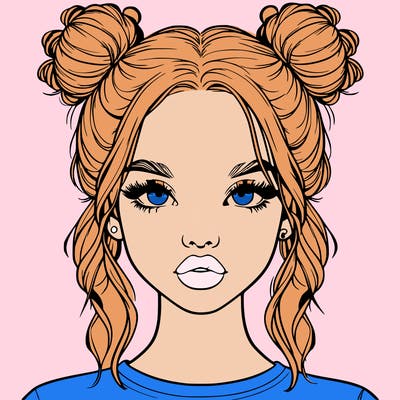 realistic girl with two buns in hair and lips