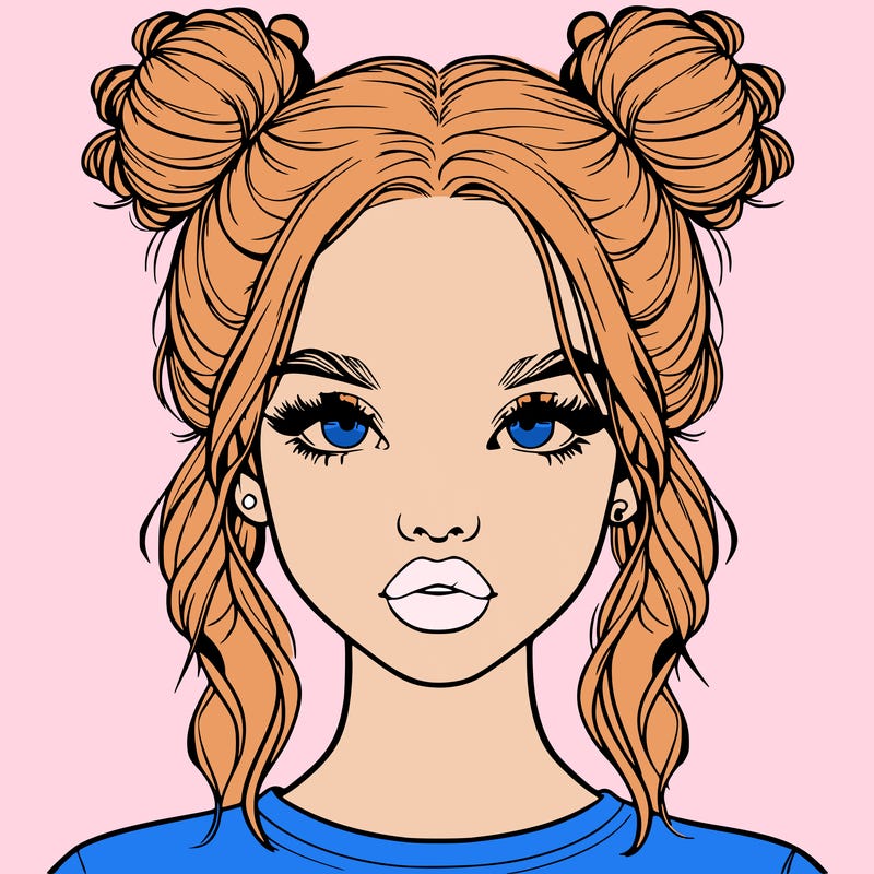 realistic girl with two buns in hair and lips