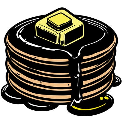 realistic pancakes with butter on top with syrup dripping down