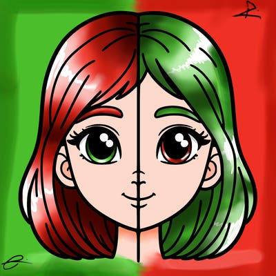 girl face split down the middle