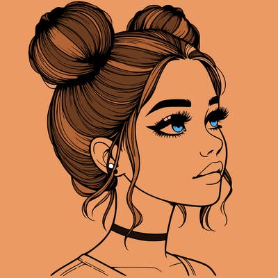 realistic girl with buns on the top of her head