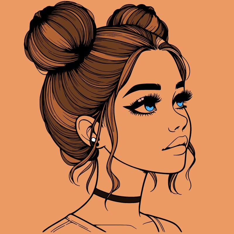 realistic girl with buns on the top of her head