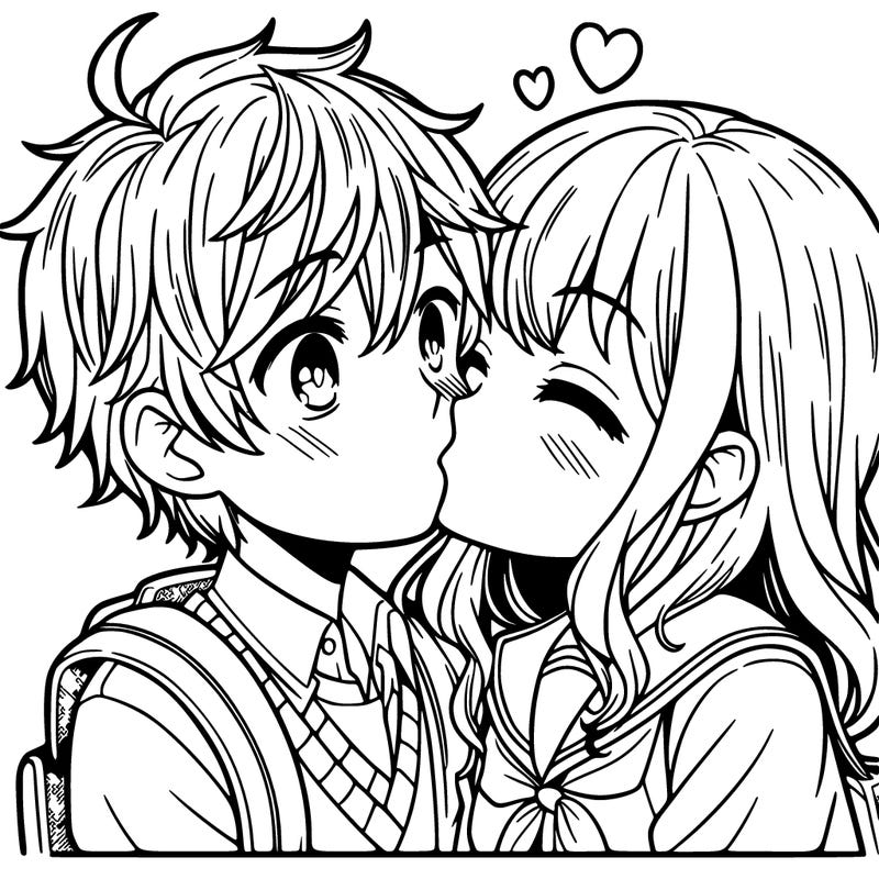 a boy and a girl kissing anime