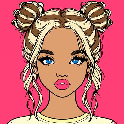 realistic girl with two buns in hair and lips