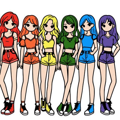 a group of girls wearing crop tops and shorts