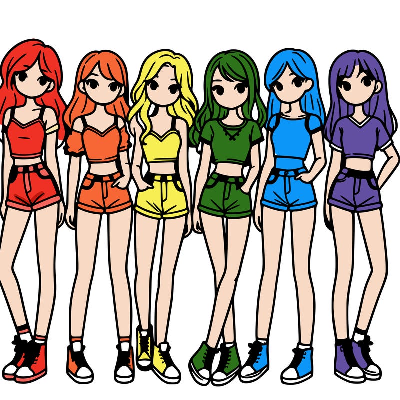 a group of girls wearing crop tops and shorts