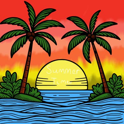 palm tree sunset with ocean