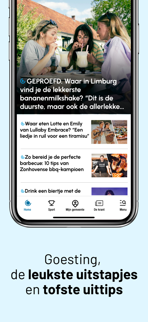 HBVL Nieuws - Capture d'écran de l'application HBVL Nieuws montrant la section Goesting avec des articles sur le mode de vie, la gastronomie et les sorties dans le Limbourg.