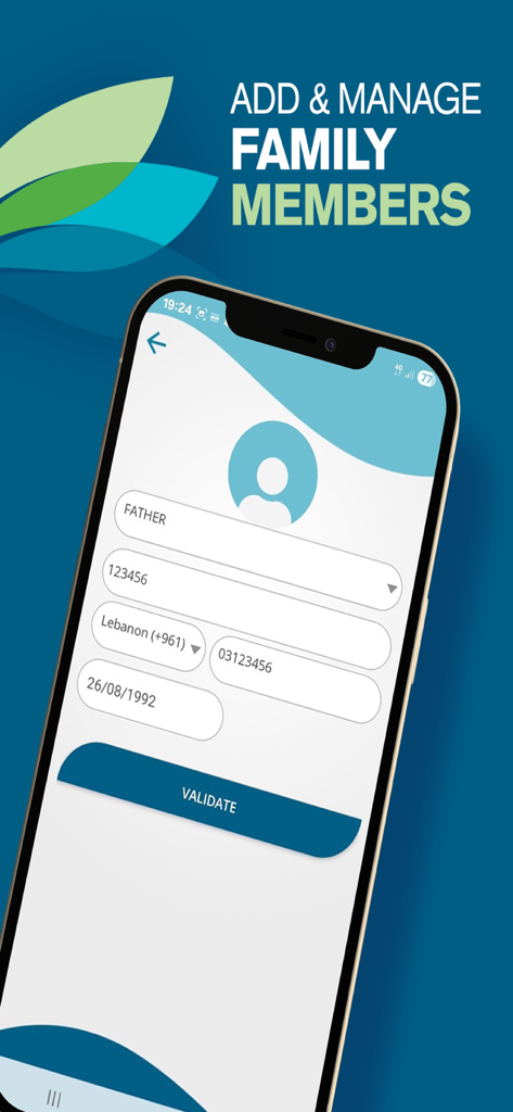 Pantalla de la aplicación CMC Beirut para añadir y gestionar miembros de la familia