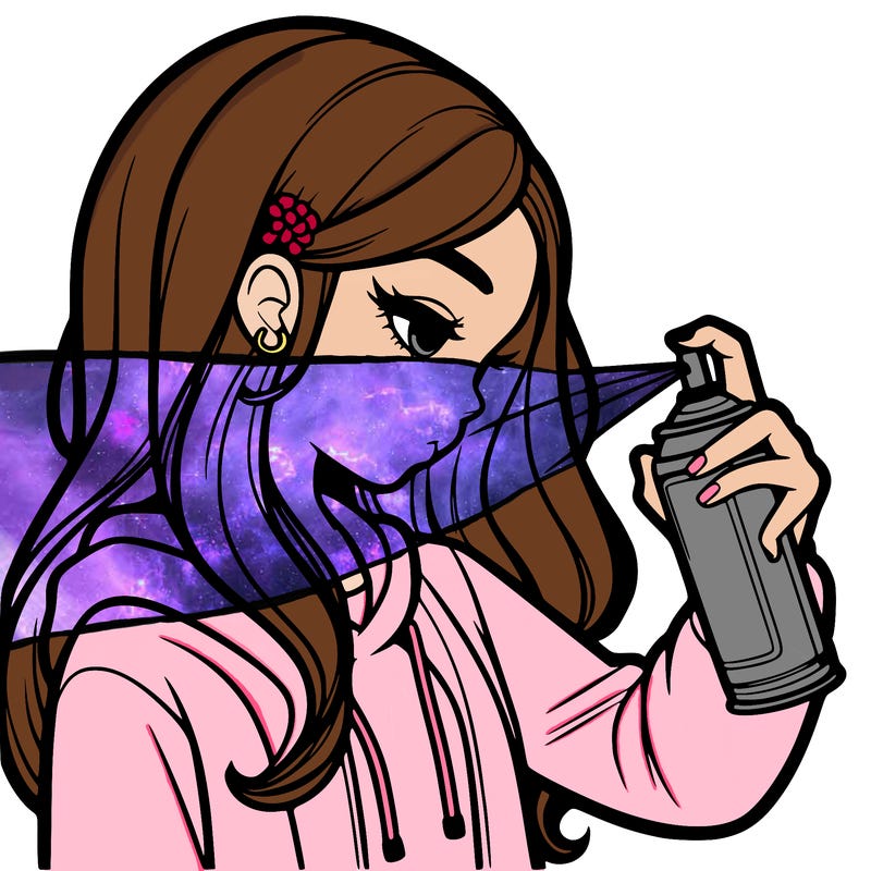 a realistic girl spray painting