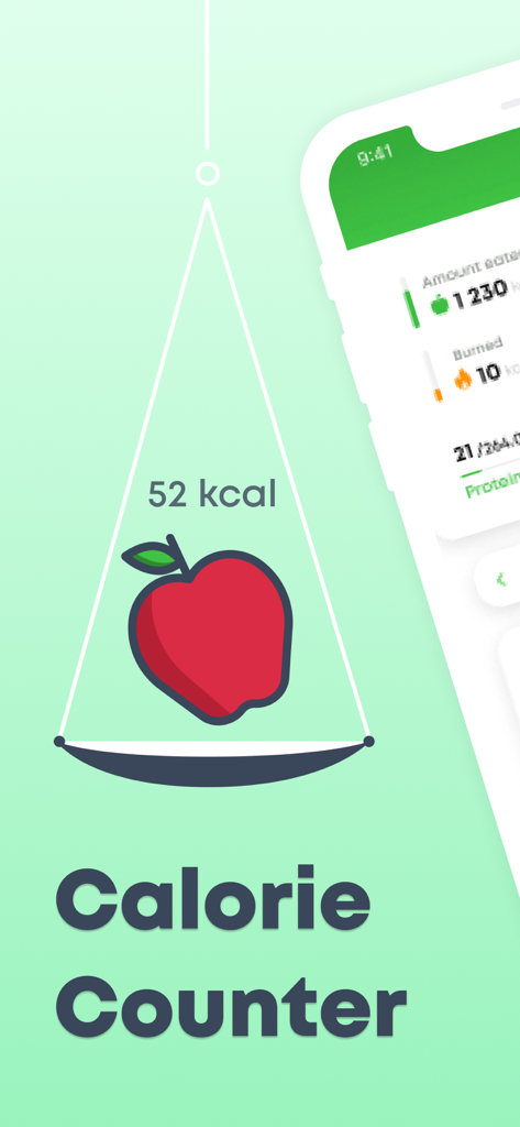 Scanfood calorie counter app screen showing an apple on a scale with calorie data
