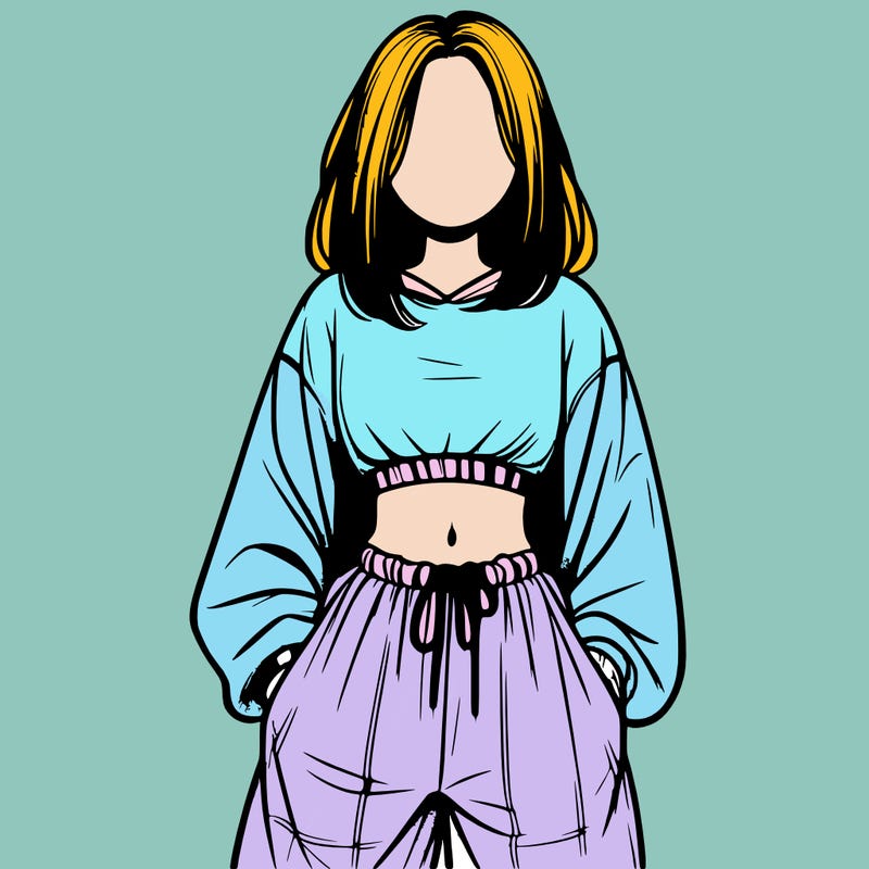 realistic girl faceless with baggy pants and a crop top