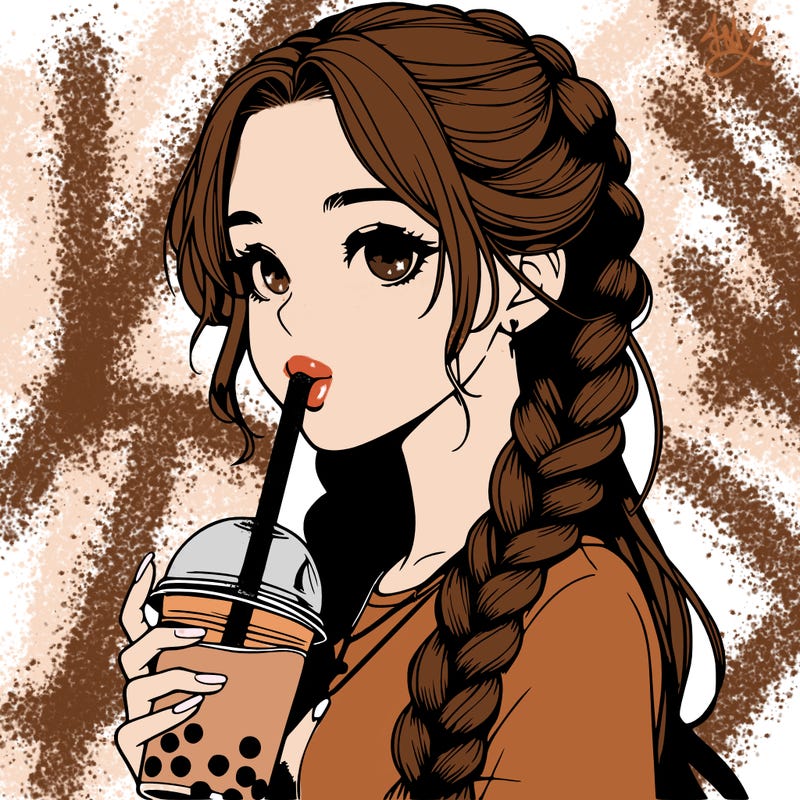 realistic girl with braided hair drinking boba