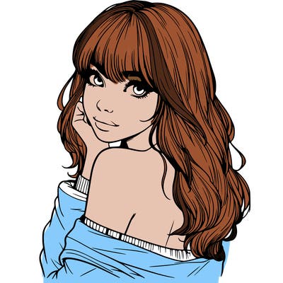 realistic girl with bangs looking over her shoulder